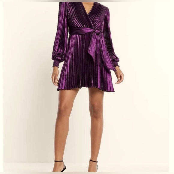 Express Shimmering Purple Long Sleeve Dress - Picture 2 of 4